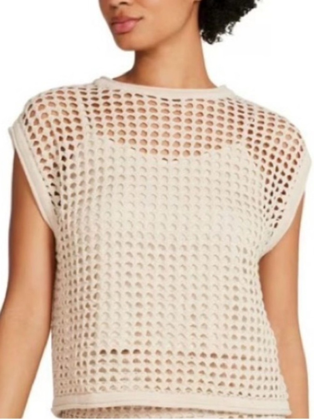 Steve Madden Cream Open-Knit Sweater Top with Built-in Camisole Women’s Size Med